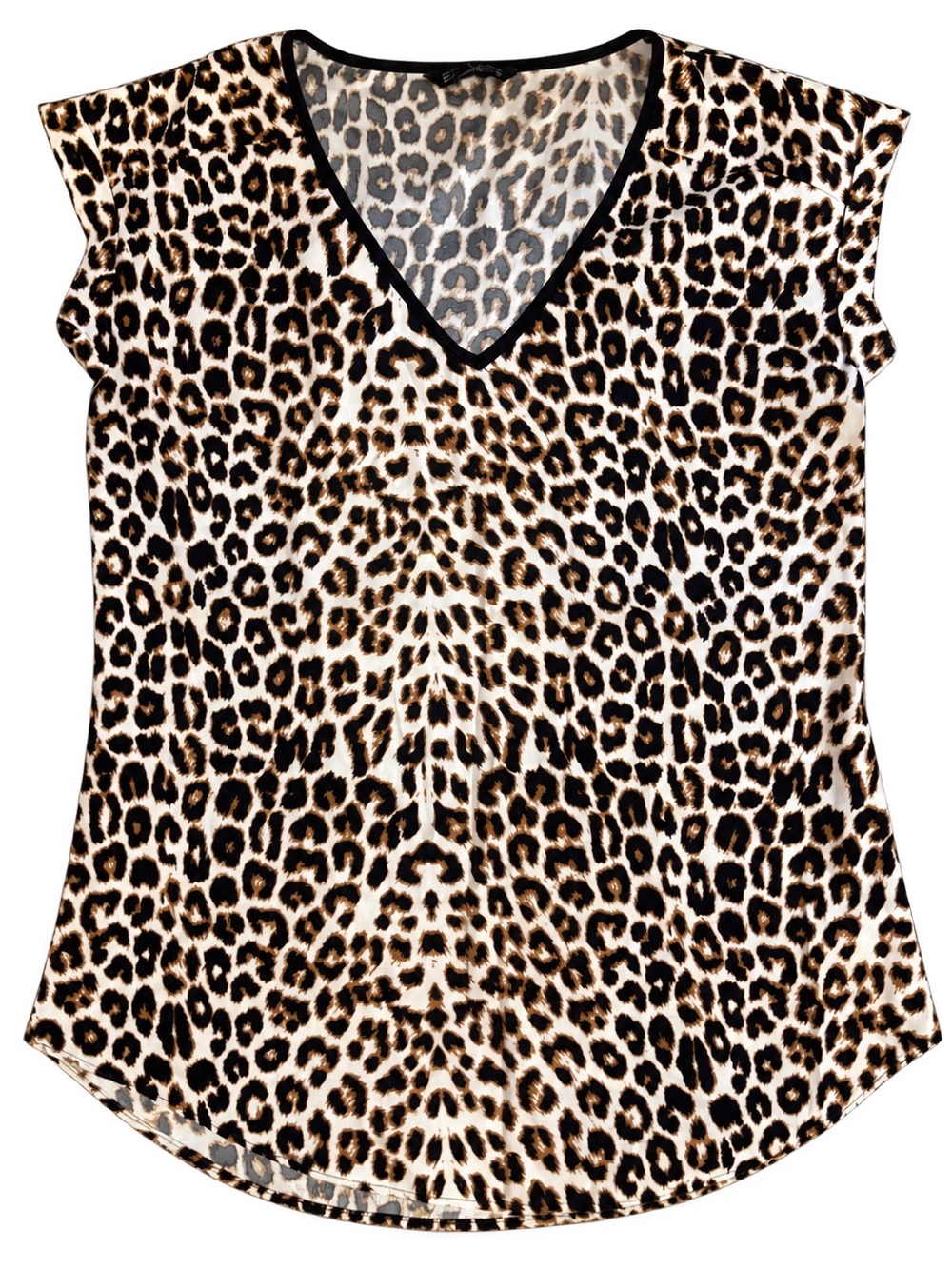 Express Leopard Print V-Neck Top - Black, Brown